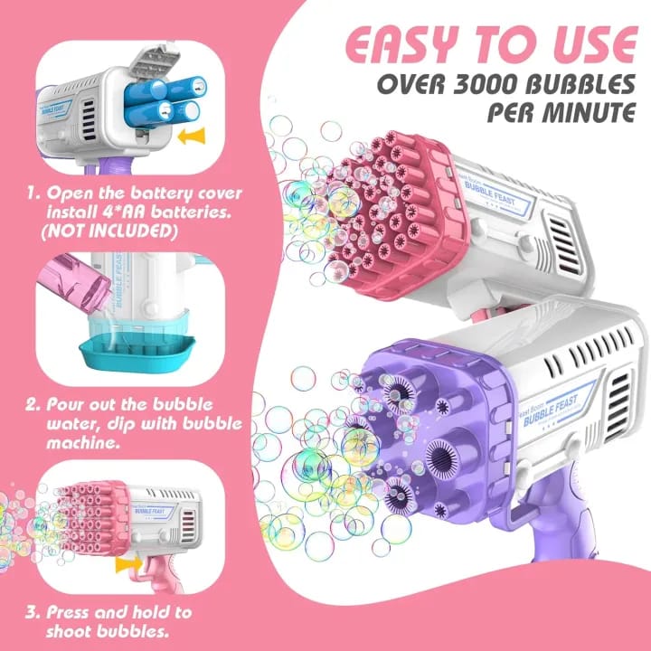 Bubble Machine Gun, 36 Holes Bazooka Gun Toy Blaster for Toddlers 3+ & Kids, Bubbles Blower Toys