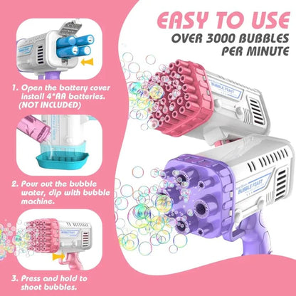 Bubble Machine Gun, 36 Holes Bazooka Gun Toy Blaster for Toddlers 3+ & Kids, Bubbles Blower Toys